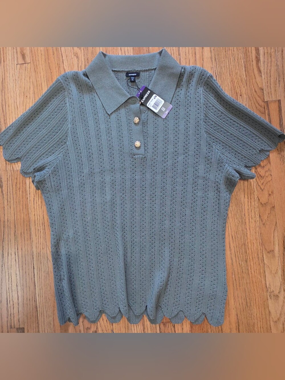 Express XXL Sage Green Knit Polo Top